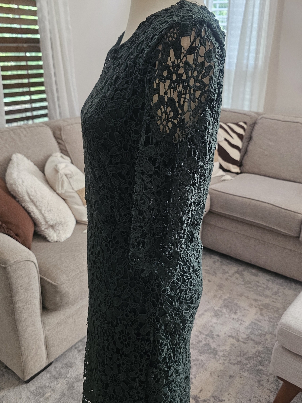 Dark Green Floral Lace Sheath Dress